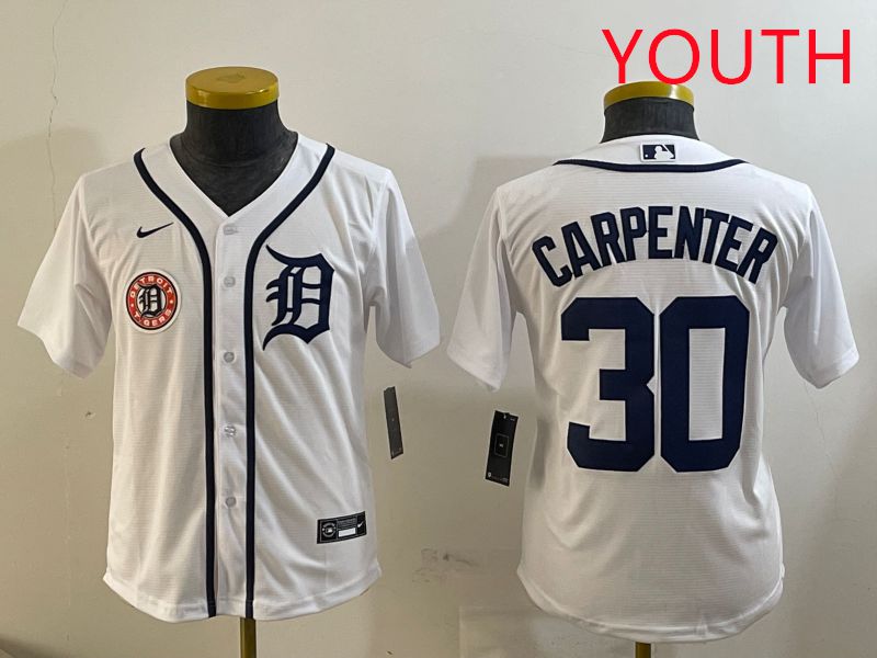 Youth Detroit Tigers #30 Carpenter White Game 2025 Nike MLB Jersey style 2->youth mlb jersey->Youth Jersey